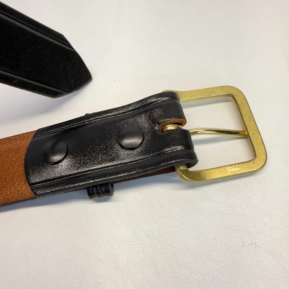 Don Hume Black Leather Belt Solid Brass Buckle Mens Size 36